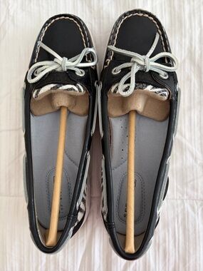 Sperry Black and Light Gray Zebra Sequin Women's Moccasins - Brand New